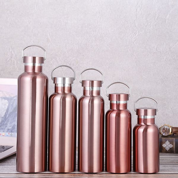 

stainless steel vacuum bottle inside 304 outside 201 outdoor sports kettle travel portable water cup rose gold color