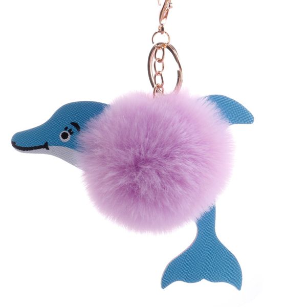 

creative dolphin multicolor hair ball keychain charm pendant fashion women men bag car designer keyring accessories jewelry gifts, Slivery;golden