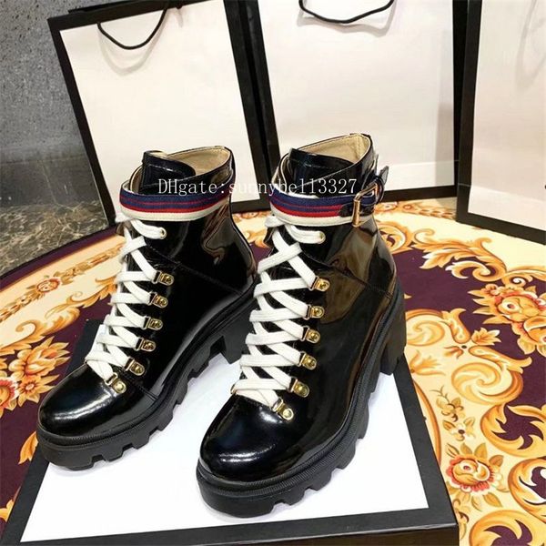 

2019 buckle martin boots with box women's trip embroidered leather ankle boot with sylvie web booties for women shoes 2gg8, Black