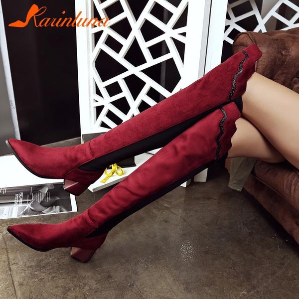 

karin dropship 2020 big size 32-48 over the knee boots woman shoes chunky heels slip on autumn winter boots women shoes, Black