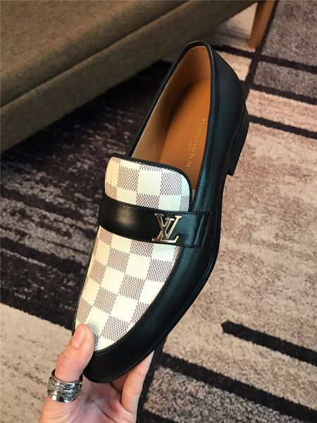 

20ss luxury brands designers men's fashion snakeskin grain leather pointed toe slip-on dress wedding shoes mens casual flats, Black