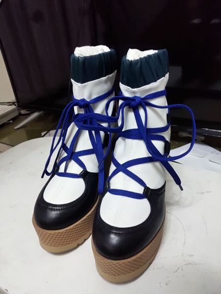 

the new european classical style luxury lady boots wedges shoes paris fashion shoes closure martin boots patchwork color design with lether, Black