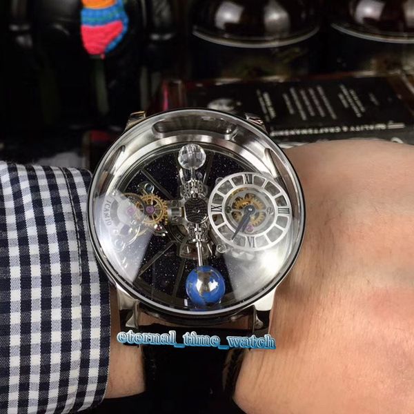 

static version epic x chrono cr7 astronomical tourbillon skeleton aventurine dial swiss quartz mens watch silvery case leather strap watches, Slivery;brown