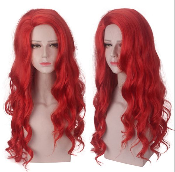 

aquaman mera cosplay wig party & anime wig red long curly color, Black
