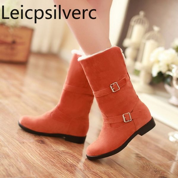 

women's boots autumn and winter the new round head belt buckle thick heel low-heeled middle tube women's shoes plus size 34-43, Black