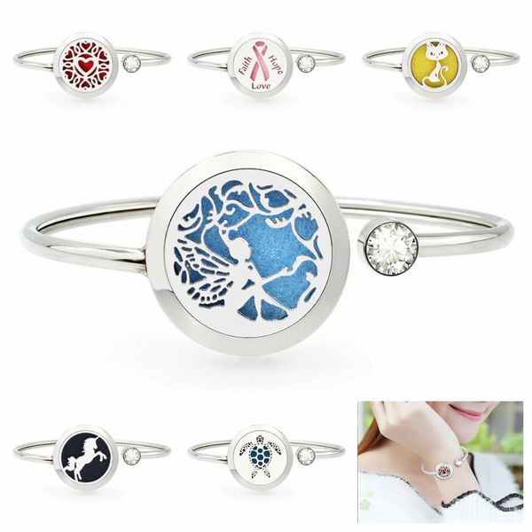 

fairy tortoise cat 25mm essential oil diffuser locket bangle twist screw stainless steel rotatable perfume locket bracelet 10pad, Black