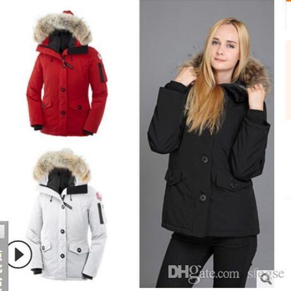 

women parkas winter canada cg kensington-3 down & parkas with hood/snowdome jacket real wolf fur collar white duck/goose outerwear & coats, Black