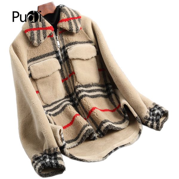 

pudi a18193 women's winter real wool fur coat warm jacket coat lady long jacket overcoat, Black