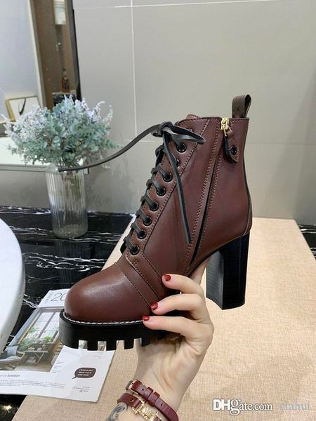 

est luxury womens boots genuine leather short boots flat high heeled chunky womens shoes casual laureate platform desert boot bottes w1, Black