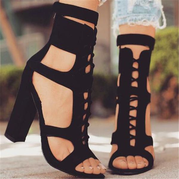 

spring women pumps black suede fabric cross strap platform high thick heel sandals ladies shoes wedding lace up open toe 602w