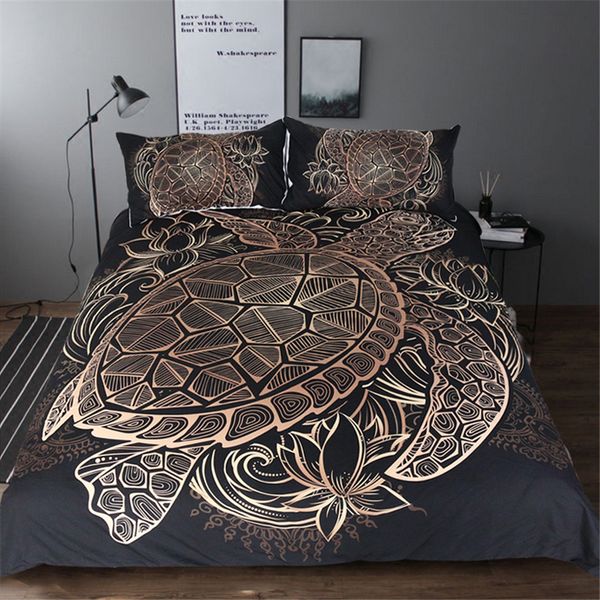 

turtles bedding set duvet animal golden tortoise bed cover set king sizes flowers lotus home textiles 3pcs luxury
