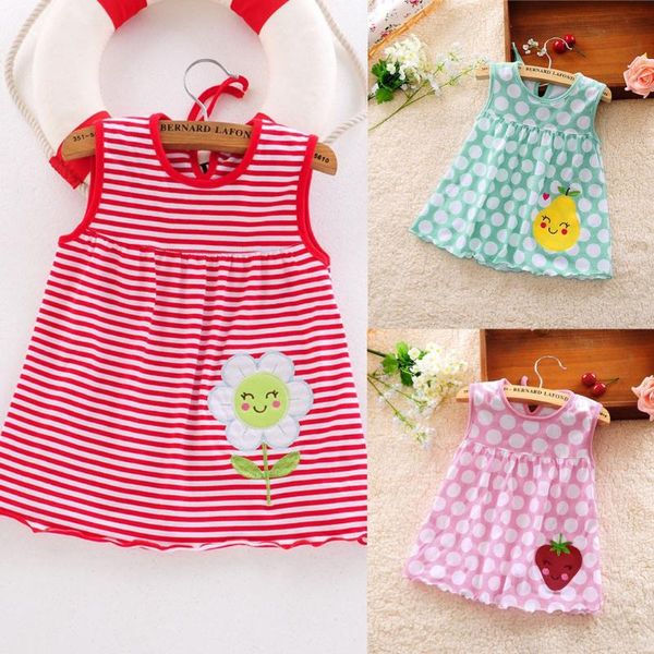 

toddler cute baby cotton flower children dot striped tees dress t-shirt vest, Red;yellow