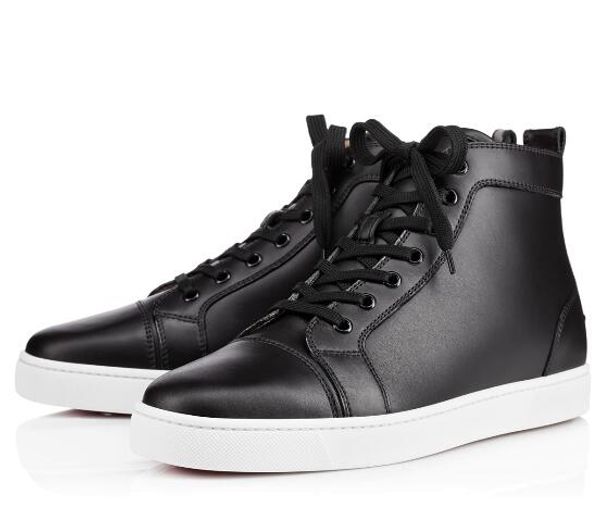 

black genuine leather red bottom high cut sneakers france paris lover red sole red sole trainers for men