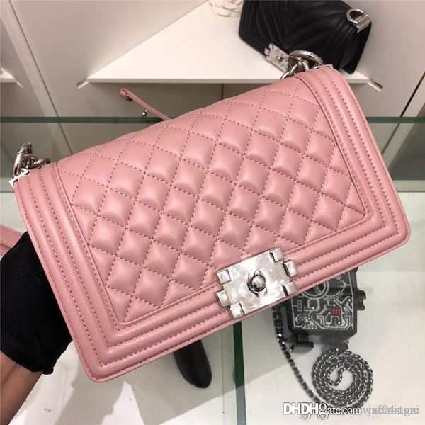 

2019 boy a67086 pink lambskin shoulder tote purse size:25*15*10cm