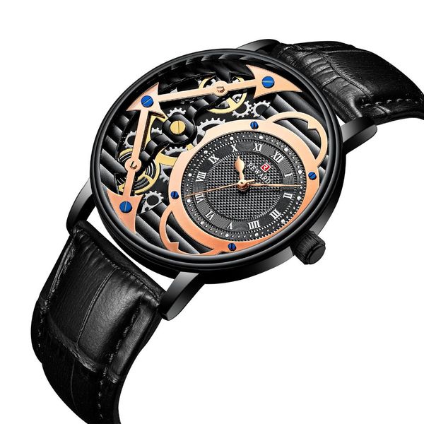 

reward quartz watch 2019 men's leather belt watch waterproof imitation hollow mechanical men male watches, Slivery;brown
