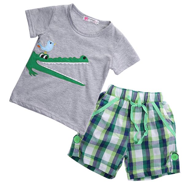 

cartoon crocodile infant toddler baby kids boys t shirt pants 2pcs short sleeve summer outfits clothes set, White