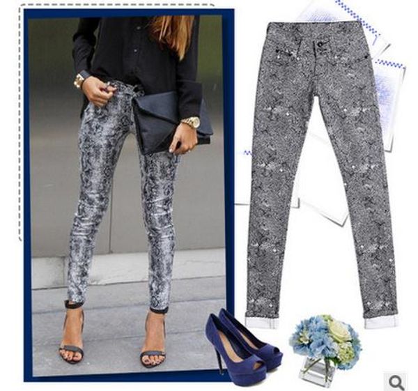 

2019 womens leopard denim pant skinny full length female pencil stretch jeans pants cotton candy color cowboy pant trousers k146, Blue