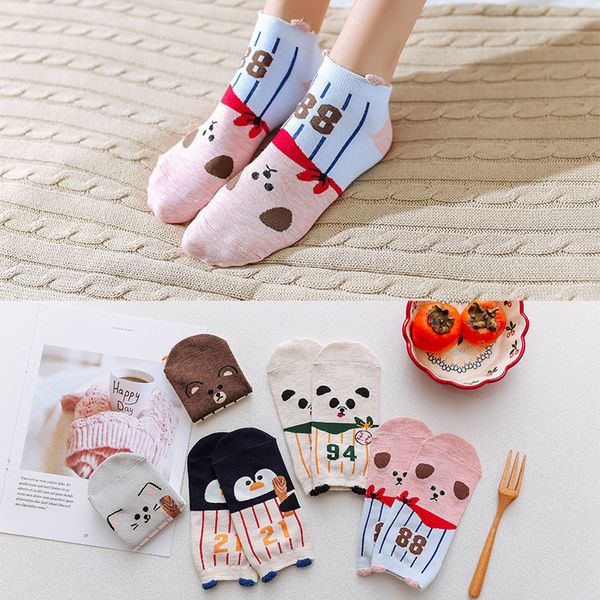 

5pairs new arrivl women cotton socks pink cute cat ankle socks short casual red heart gril 35-40 slipper, Black;white