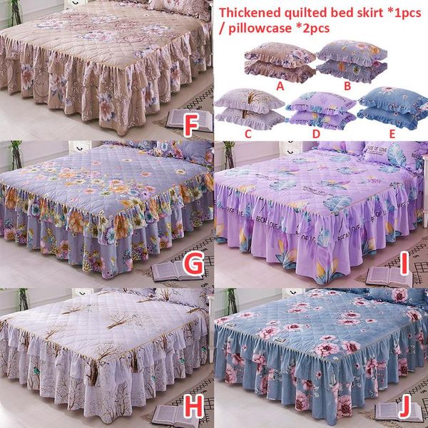 

150x200cm queen bed cover warm thickening sanding quilted single double bed skirt wrap around non-slip skirt case sheet