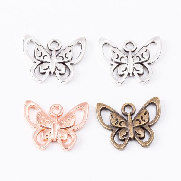 

50pcs 17*21mm hollow out butterfly vintage alloy metal charms ornament accessories necklace earring phone chain bracelet pendant, Bronze;silver
