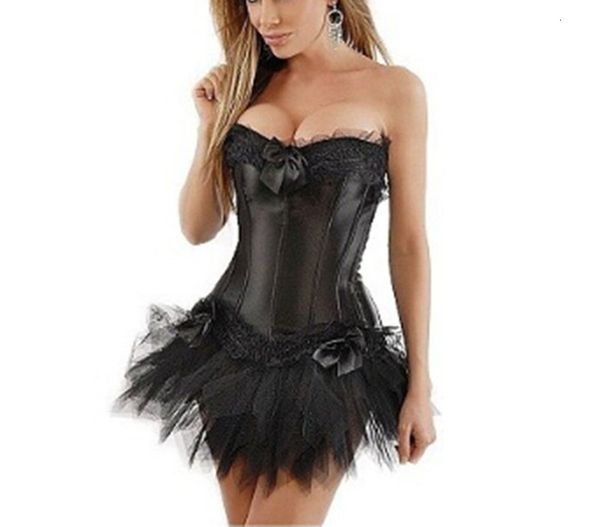 

lingerie women corsets gothic satin lingerie corset g string skirt bustier mini tutu wedding dress costume black s 6xl, Black;white