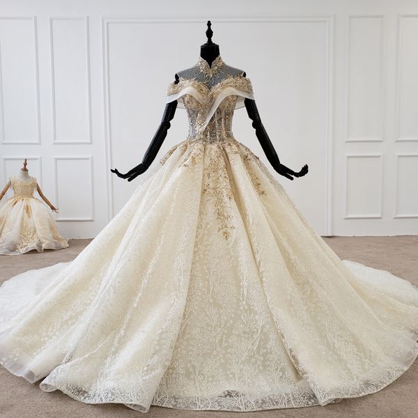 

2020 plus size wedding dresses high neck off shoulder ball gown short sleeve appliques lace princess cut wedding dresses vestdos de novia, White
