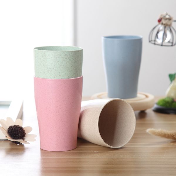 

4 colors plastic water cup 10 oz plastic juice cup wheat straw and plastic tooth cup