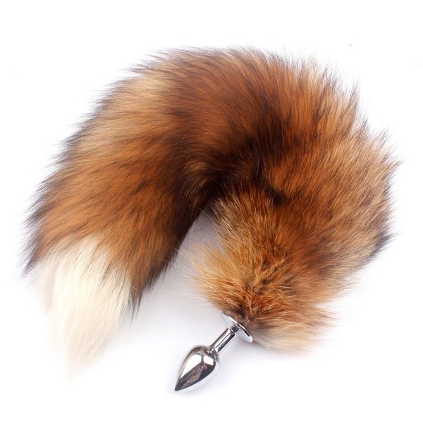 Fanala Drop Shipping Real Red Fox Tail Plug anale Butt Plug in metallo Animal Cosplay Tail Erotic Sex Toy per coppia 19.88 '' Tail T191129