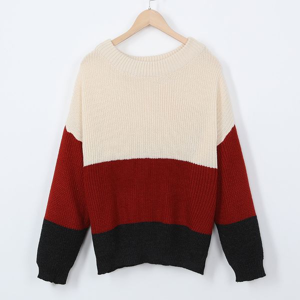 

party dresses o neck long sleeve women sweaters 2021 autumn winter feminine striped sweater contrast color chic short pull, White;black