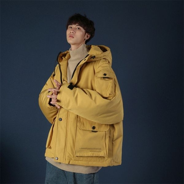 

winter men's waterproof long parkas casual windbreaker in warm snow jackets hat trench work cargo 3 color cotton-padded clothes, Black