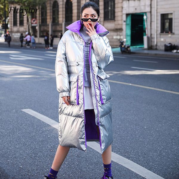 

fitaylor winter silver black down jacket women turtleneck collar white duck down parkas female thicken warm coat snow outwear