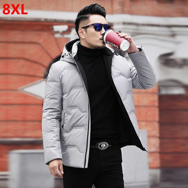 

winter men's plus size fashion large size thicken warm down jacket men short hooded down jacket 8xl 7xl 6xl, Black