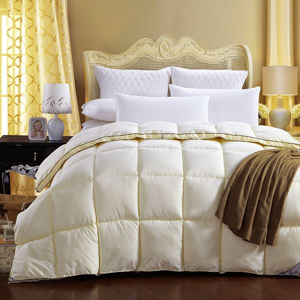 

modern style yellow bedding quilting seam duck down+down feather+velvet silk quilt duvet for white cover comforter winter was