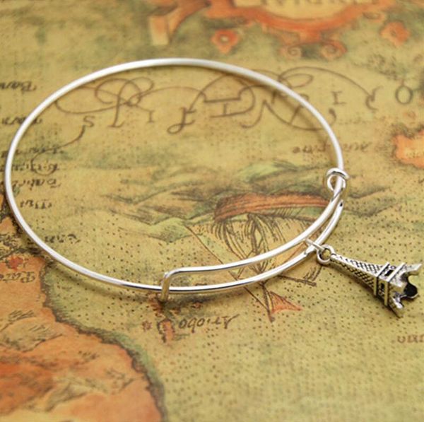 

zinc alloy ancient silver eiffel tower charm adjustable bracelet bangle travel jewelry designer bracelet fashion women men holiday gift, Black