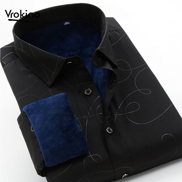 

vrokino brand 2019 winter new printed shirt fashion men's and velvet long sleeveshirt 6xl 7xl 8xl 9xl 10xl, White;black