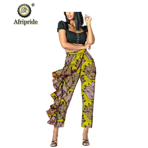 

2019 women`s fashion pants african ankara print calf length pant with pleated wax batik casual plus size afripride s1921006, Black;white