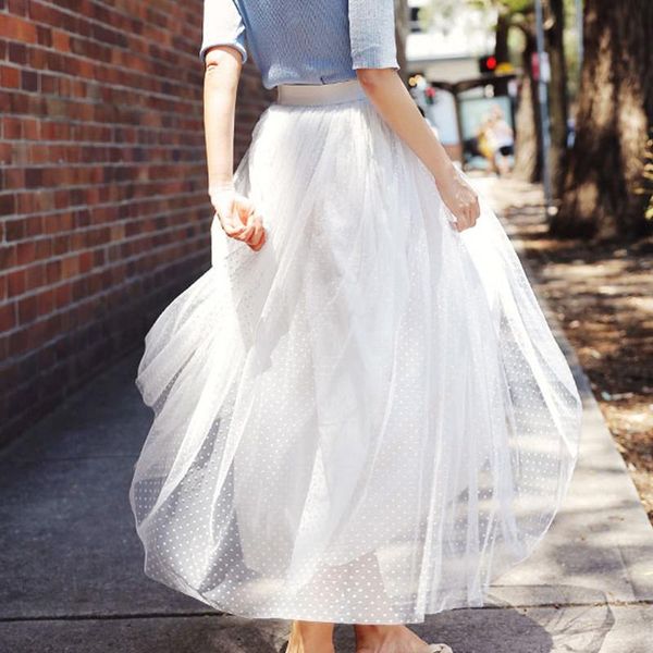 

elegant women's spring sundress zanzea 2020 mesh tutu skirts casual elastic waist long skirts female dots faldas saia plus size, Black