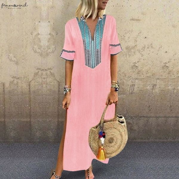 

laamei 2020 new womens boho long dress summer flower print short sleeve slit dress beach black dresses plus size 5xl, Black;gray