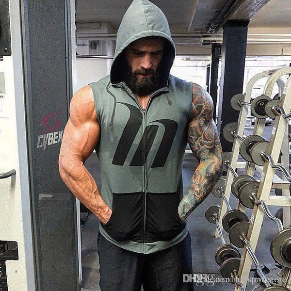 

casual sweater hoodie fitness tank men stringer golds bodybuilding muscle shirt workout vest gyms undershirt singlets sweatshirt, Gray;blue