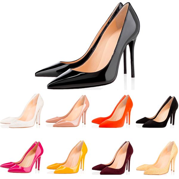 

new fashion luxury designer women shoes red bottom high heels 8cm 10cm 12cm white black leather pointed toes pumps wedding dress shoes