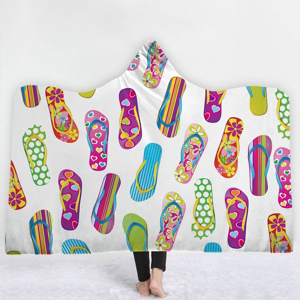 

softbatfy watercolor tempera flip-flops hooded blanket fleece throw blanket dropshipping