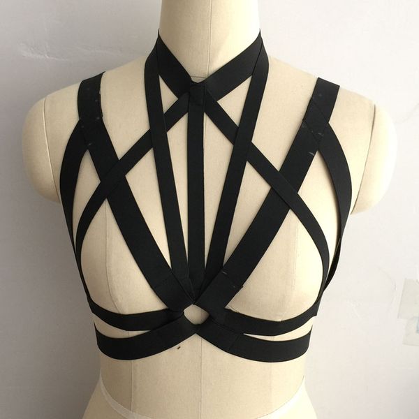

halloween costumes bondage harness corset bondage bralette girl fashion body cage harness gothic elastic strap bra, Black;white