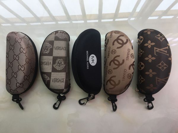 

5pcs, fashion brand style zipper box cases for sunglasses new letter design classic brand sun glasses case ,box and clean cloth