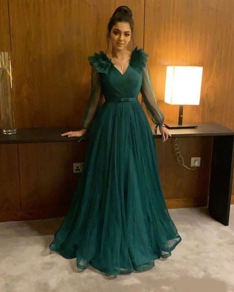 

simple dark green a line prom dresses v neck ruched bow tie sash formal dress floor length arabic duabi plus size evening gown, Black