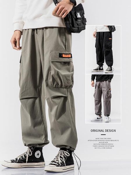 

pants men harlan bib overall spring and summer beam feet capri-pants loose straight sports casual trousers, Black