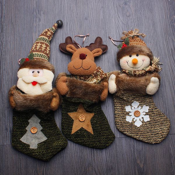 

3pcs/lot christmas candy bags decorations for home christmas stocking 3d snowman socks snowflake gift bags 34*15cm elk