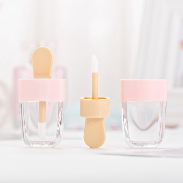 

cute ice cream shape mini lip gloss tube empty lip balm container pink lid lipstick samples refillable bottles