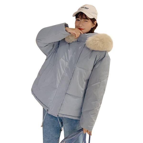 

winter new korean version of parka jacket women short loose cotton jacket women hooded thick polyester long sleeve zipper, Black