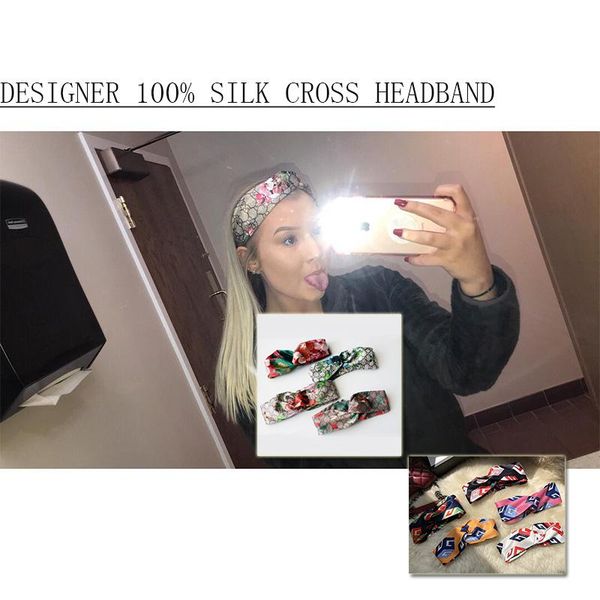 

gift for women designer 100% silk cross flowers headband fashion elastic star hairband for women girl retro turban headwraps