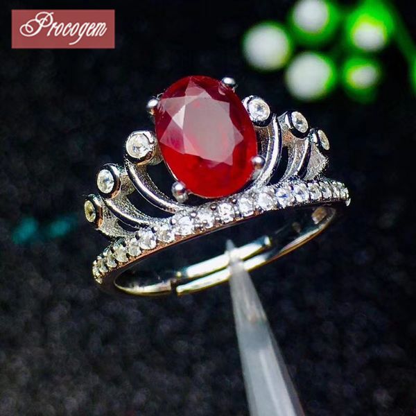 

natural ruby rings for women ladies valentine's day gift 6x8mm crown rings genuine gemstones 925 sterling silver new 2019 #236, Golden;silver